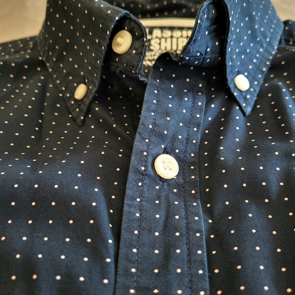 Old Navy Classic Navy Blue Polka Dot Men's Shirt - Picture 2 of 8